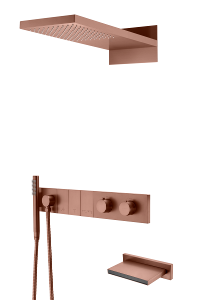 Встроенная душевая система  с изливом ZODIAC с термостатом, трехпозиционная Brushed Bronze 