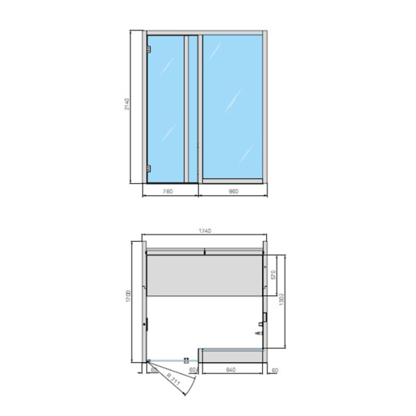 Effegibi Yoku H Glass Хаммам 174x170h214см, пристенная, цвет: осина термообработанная/Calacatta Gold Extra 