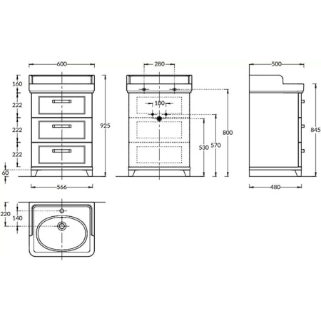 Kerama Marazzi Тумба POMPEI напольная с 3 ящиками 60, белая глянцевая (замена PO.N.60.3\WHT) 