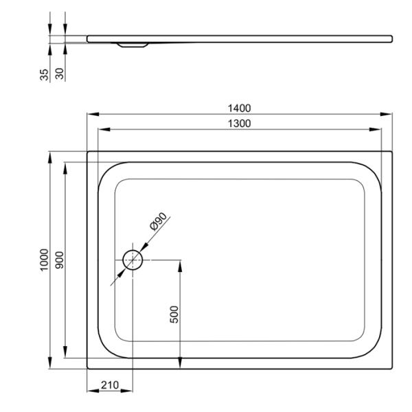 BETTE Душевой поддон 140х100х3.5 см, прямоугольный, D90 мм, цвет белый 