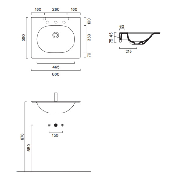 Catalano SFERA Раковина консоль 60x50, без отв. под смеситель, покрытие Cataglaze+, цвет белый глянцевый 