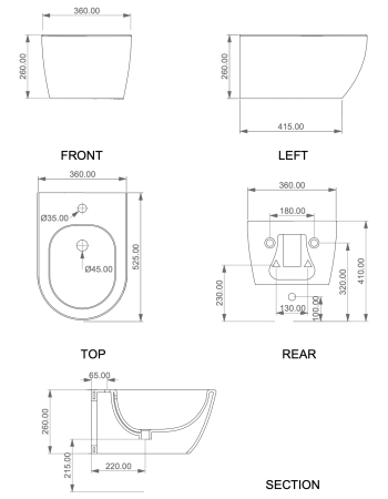 Биде подвесное биколор GSG Ceramic Design Like LKBISOBI000/038, White/Fumo Matt 
