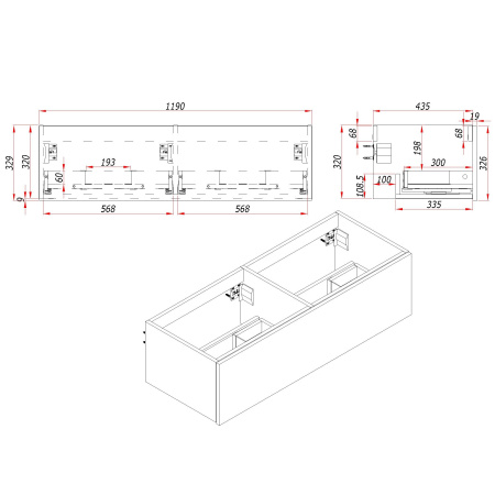 Тумба под раковину/столешницу Кито, Белый/Тростник 120 
