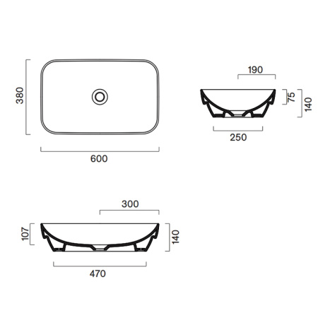 Catalano GREEN Раковина 60x38 h14 встраиваемая, без отв. под смеситель, покрытие Cataglaze+, цвет белый глянцевый 