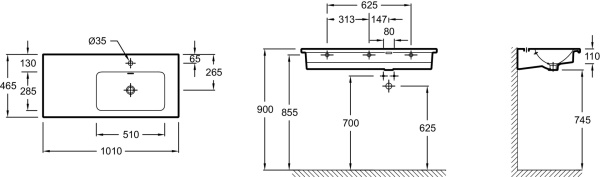 EXAD112-00 раковина-столешница VOX  подвесная, с левым крылом /100х46/ (белая) 