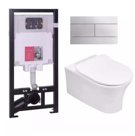 E21730RU-00 Унитаз c инсталляцией Jacob Delafon Aleo, сиденье тонкое микролифт, клавиша хром (EDAH132-0+E33127-0+E29025+E4316-CP) 