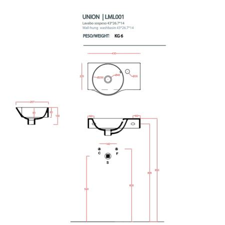 Artceram LAVAMANI UNION  Раковина подвесная 27х43 см, с 1 отв под смеситель, со слив переливом, цвет белый. 