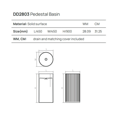 DEA DESIGN Washbasins Раковина напольная 45x45xh90 см, материал: Solid Surface искуственный камень, цвет: Black №16 