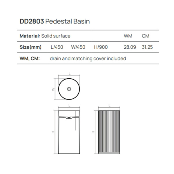 DEA DESIGN Washbasins Раковина напольная 45x45xh90 см, материал: Solid Surface искуственный камень, цвет: Black №16 