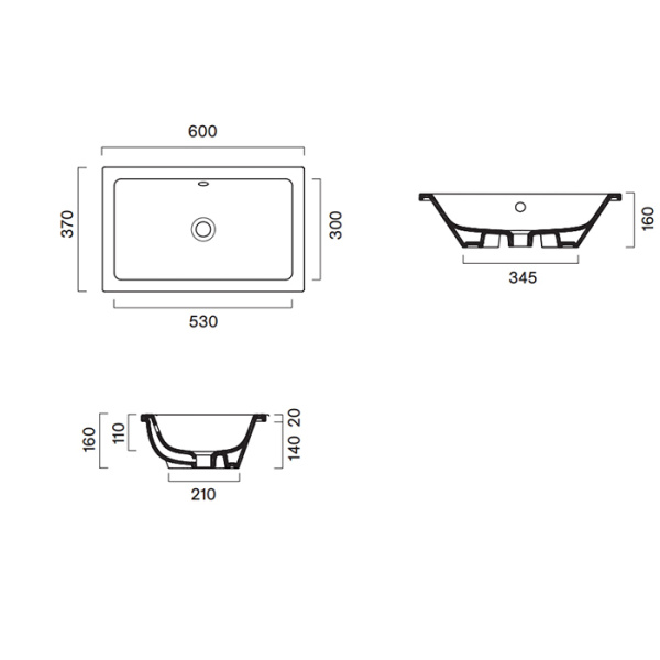 Catalano ZERO Раковина 60x37 встраиваемая или под столешницу, без отв. под смеситель, покрытие Cataglaze+, цвет белый глянцевый 