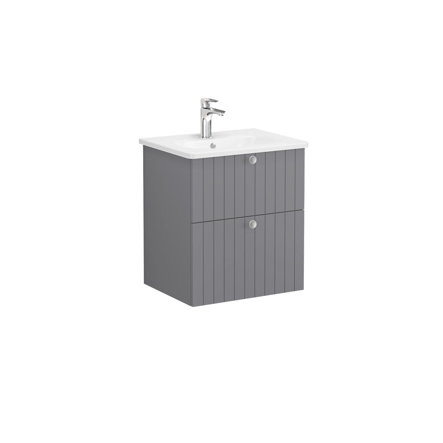 Тумба Root Groove 60 см с круглой раковиной, 2 ящика, матовый серый