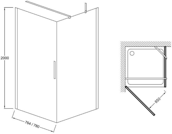 E22T81-GA дверь CONTRA распашная угл. установка/80х200/ (прозр. стекло) 