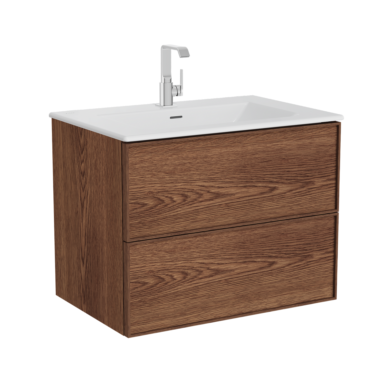 Тумба Metropol Edge с раковиной c 2мя ящиками, с подсветкой в верхнем ящике, 80 см, цвет ореховое дерево (натуральный шпон)