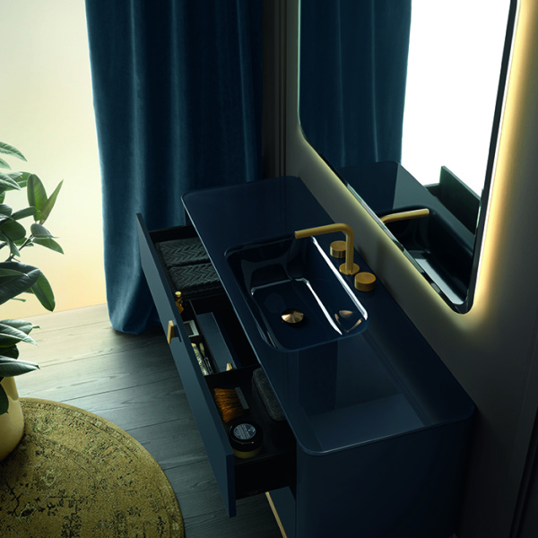 VITAGE milldue edition Tailor Тумба для раковины 1260х470х480 мм., 2 выдвижных ящика, ручки матовое золото, цвет глянцевый Zaffiro 