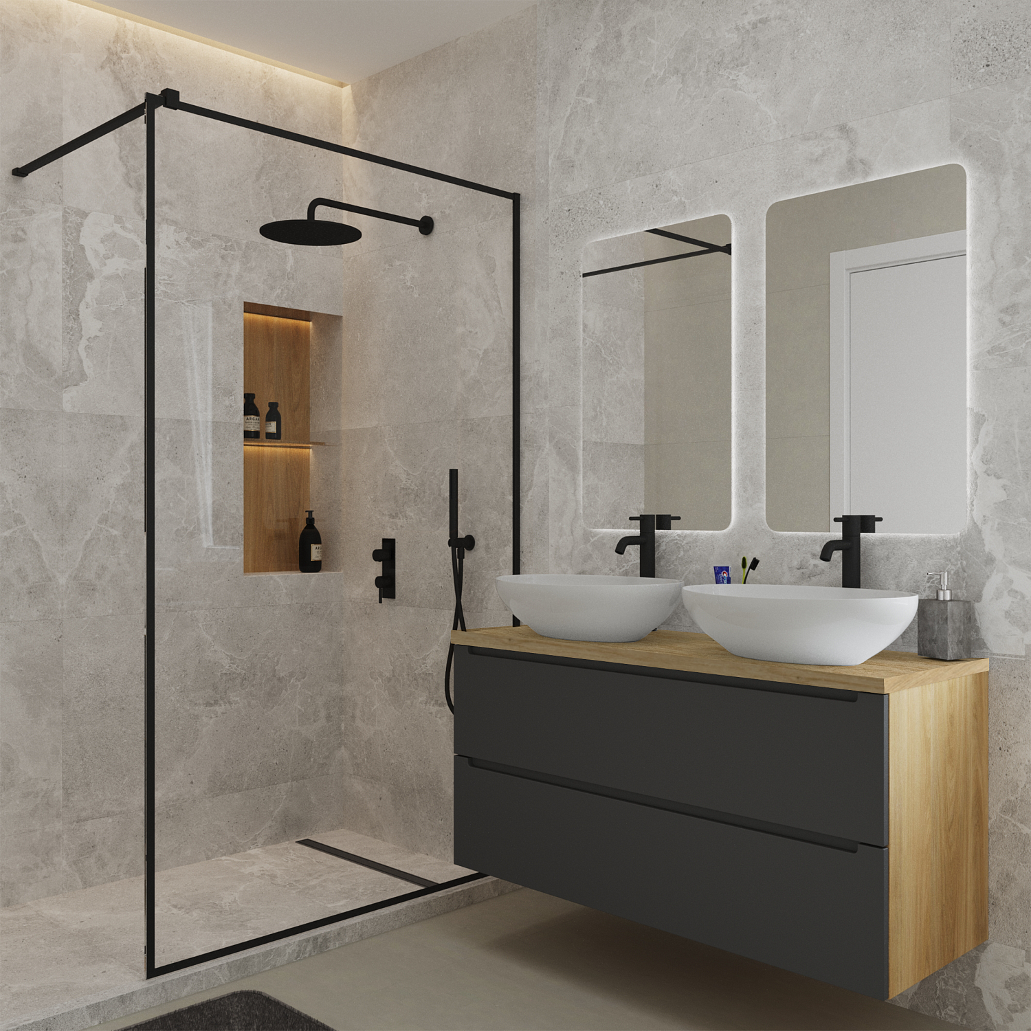 Тумба под раковину/столешницу/столешницу/столешницу/столешницу Дион, Графит мат/Дуб 120