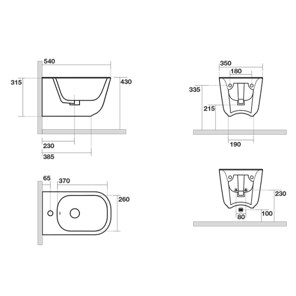 Kerasan Tribeca Биде подвесное 55см, c 1 отв под смеситель, c креплением WB9N, цвет: черный матовый 