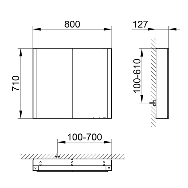 Keuco SOMARIS Зеркальный шкаф 800x710x128мм2-дверный-двустор. зеркало, IP 44,  закр., корпус: алюминий серебристый цвет: 
