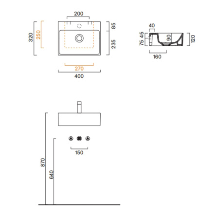 Catalano PREMIUM Раковина 40x32, без отв. под смеситель, покрытие Cataglaze+, цвет черный матовый 