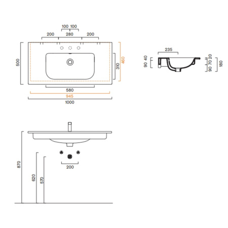 Catalano ITALY Раковина 100x50, с 1 отв. под смеситель, покрытие Cataglaze+, цвет белый глянцевый 
