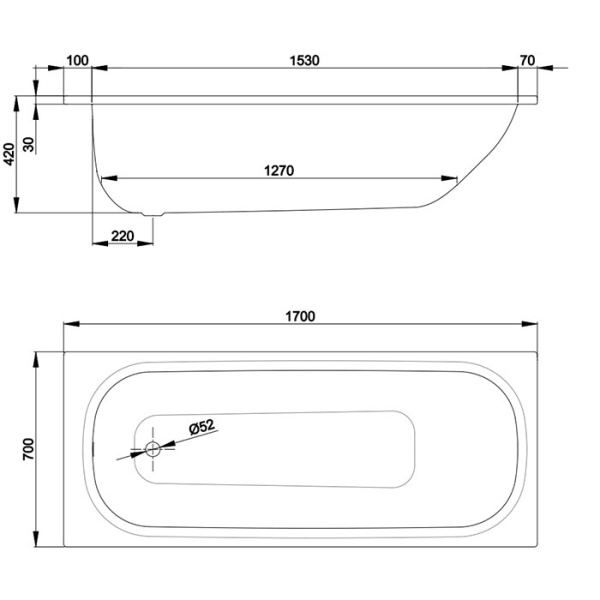 BETTE Form 2020 Ванна 170х70х42 см., с системой антишум, антислип SENSE, цвет белый 
