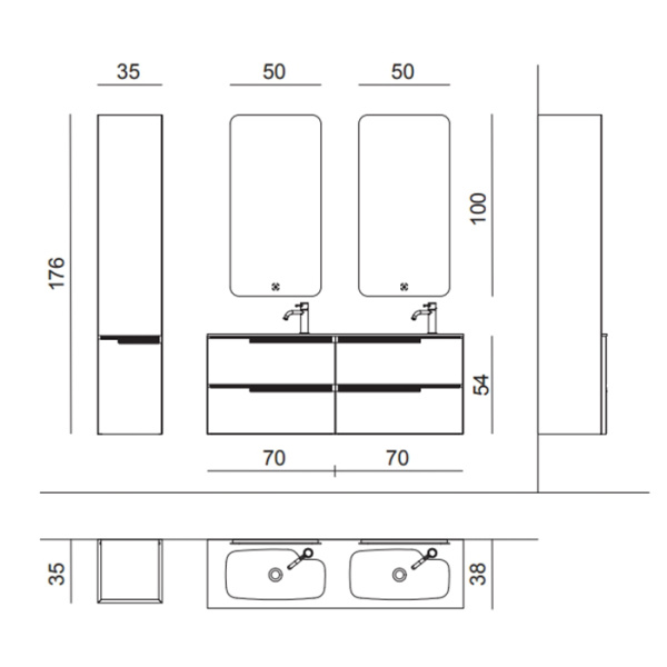 OASIS FREUD Зеркало 500х1000х30 мм., с светодиодной подсветкой с сенсорным выключателем и диммированием 