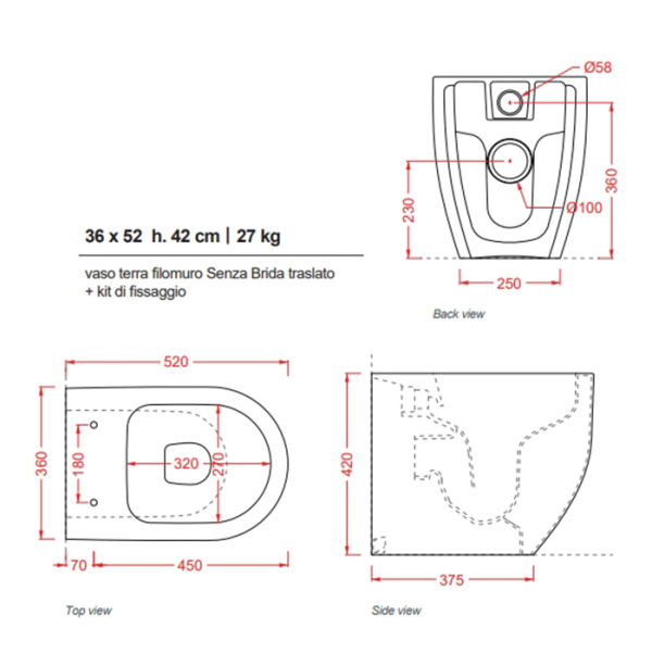 Artceram MONET Унитаз напольный приставной Rimless 36х52 см, цвет черный матовый 
