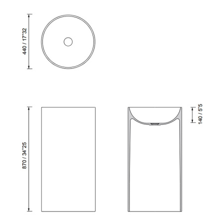 MOMA TOWER ROLL Раковина Ø440 мм., отдельностоящая, слив в пол, с донным клапаном, цвет белый матовый 