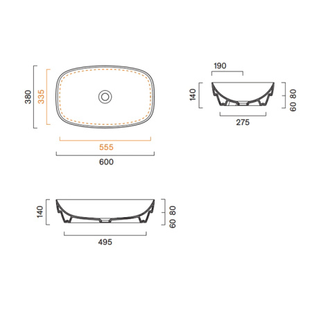 Catalano ALVEA Раковина 60x38 встраиваемая, без отв. под смеситель, покрытие Cataglaze+, цвет белый глянцевый 