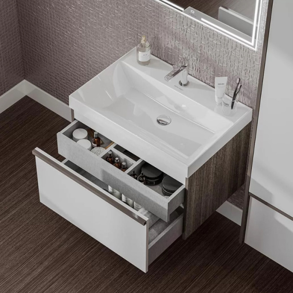 Kerama Marazzi Раковина CUBO подвесная\мебельная 70,5*48,5*18см, с 1 отв.под смеситель, с переливом, белая глянцевая 