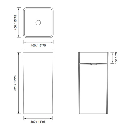 MOMA TUBE TOWER Раковина 400х400 мм., отдельностоящая, слив в пол, с донным клапаном, цвет белый матовый 