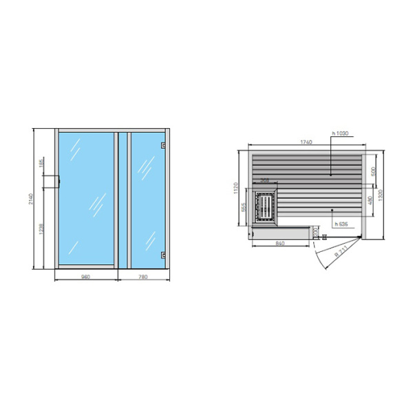 Effegibi Yoku S Glass Био-Сауна 174x132h214см, DX, цвет: черный орех 