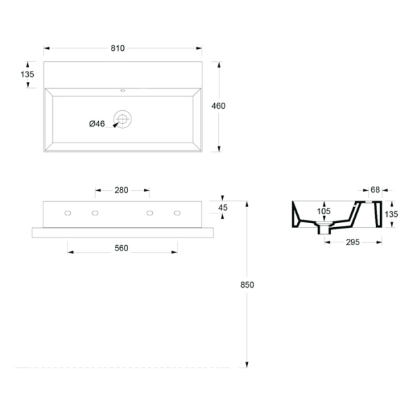 Alice Spy Раковина 81x46хВ13,5, накладная/подвесная, без отверстия под смеситель, белый глянцевый 