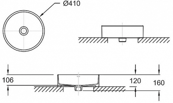 E90012-0  Delta Pure раковина, диаметр 41 см, без отверстия перелива, цвет белый 
