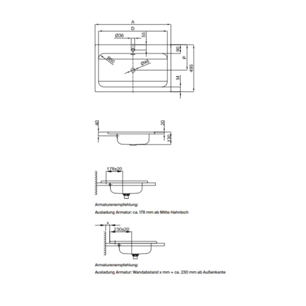 BETTE One Раковина встраиваемая на столешницу 800×495×130 мм,  без отв под смес.с перел. с крепл. в компл.цвет белый 