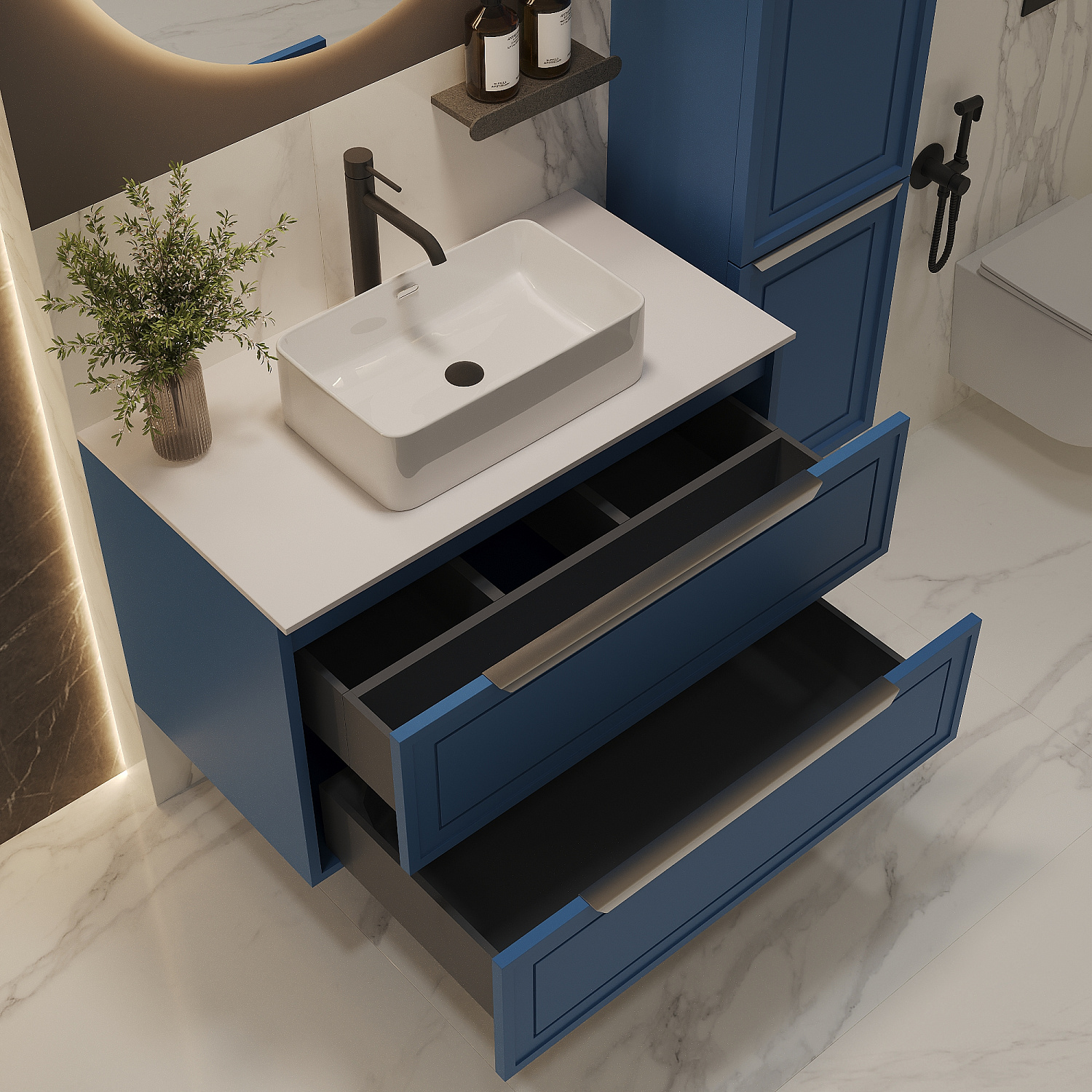 Тумба со столешницей Севилья, Капри/ Столешница компакт-плита, Белая