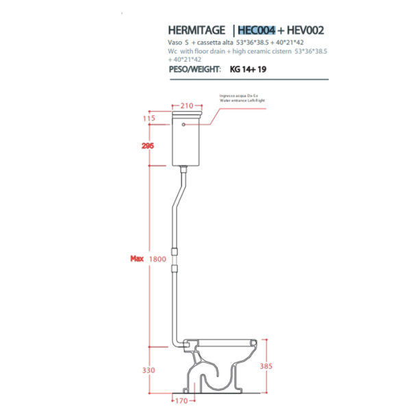 Artceram HERMITAGE Унитаз приставной слив в стену, 36х55, с крепежом в комплекте, цвет белый 