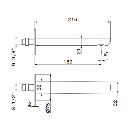 Newform Haka Излив для раковины из стены, длина 189 мм, с подключением на 1/2”, цвет: PVD brushed stainless steel 