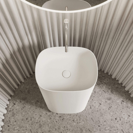 NOORTH milldue edition TUBE Раковина 48х38xh87 напольная из Ceramilux ,слив в стену, без отв. для смес, без перелива, цвет: белый матовый 