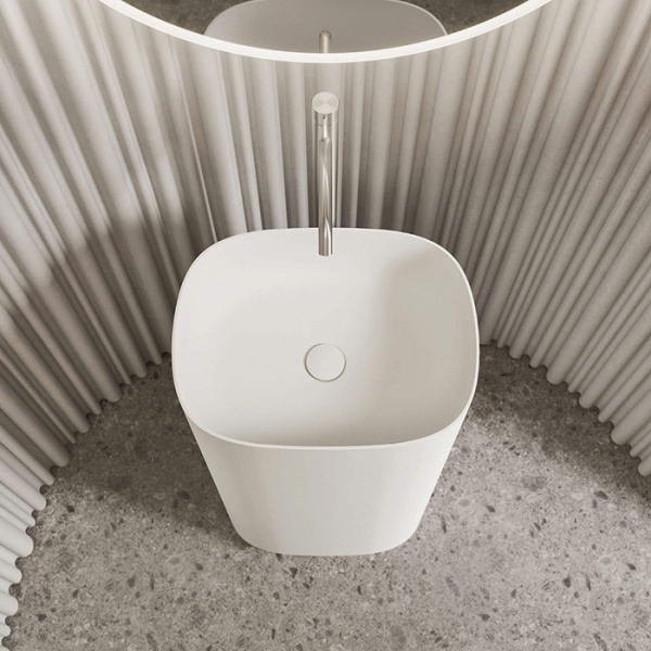 NOORTH milldue edition TUBE Раковина 48х38xh87 напольная из Ceramilux ,слив в стену, без отв. для смес, без перелива, цвет: белый матовый 