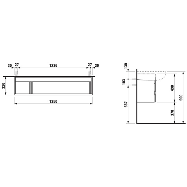 Laufen Alessi One Тумба под раковину 814971, 1350х320х490мм, с 2 выдвиж. ящиками, цвет: орех 