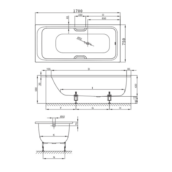 BETTE Select Ванна с шумоизоляцией 170х75х42, цвет белый 