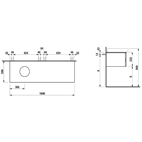 Laufen Alessi One Тумба под раковину 818973, 1600х500х330мм, с 4 выдвиж. ящиками, с сифоном, SX, цвет: орех (Привезем за 3 недели!) 