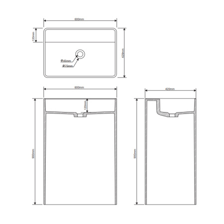 DEA DESIGN Раковина напольная 600х420хh900 мм, цвет grey 