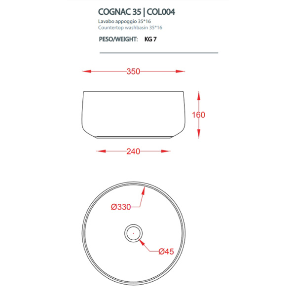 Artceram COGNAC Раковина настольная Ø 35 см, цвет matera/покрытие Saniglaze 
