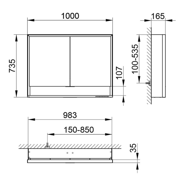 Keuco ROYAL LUMOS Зеркальный шкаф 1000x735x165мм 2-дверный-двустор. зеркало, IP 24 c плавным закр., корпус: алюминий анодированный 