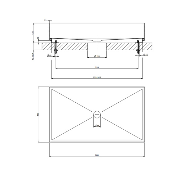 GESSI 316 Раковина 600x350 мм., для установки на столешницу, без перелива, нержавеющая сталь, цвет черный матовый 
