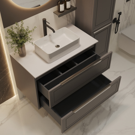 Тумба со столешницей Севилья, Платиновый / Столешница компакт-плита, Белая 