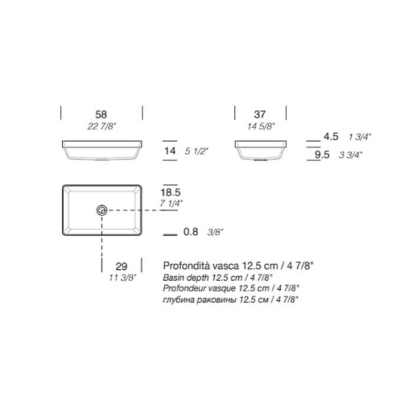 MILLDUE  Раковина  BASIC R58 встраиваемая сверху из CERAMILUX ,58х37х4,5 см, без отв для смесителя, цвет белый матовый 