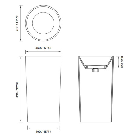 MOMA DIAMOND TOWER Раковина Ø450 мм., отдельностоящая, слив в пол, с донным клапаном, цвет белый матовый 