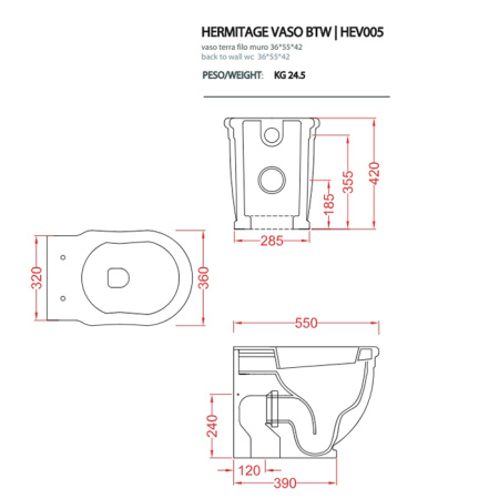 Artceram HERMITAGE Унитаз пристенный , выпуск в стену, белый, 36х55см (крепеж в комплекте, хром) 
